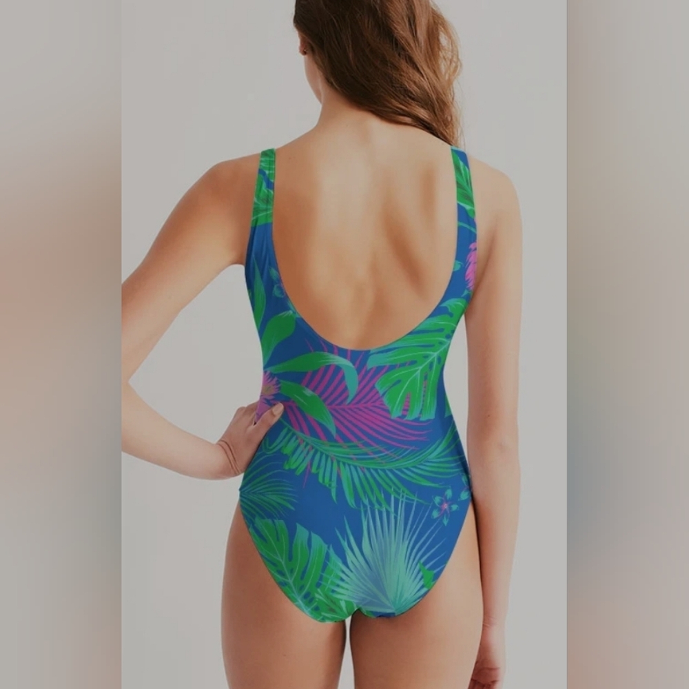 NWT Berry Jane Women's One Piece Swimsuit, Electric Blue Tropical Floral XS - Picture 2 of 6
